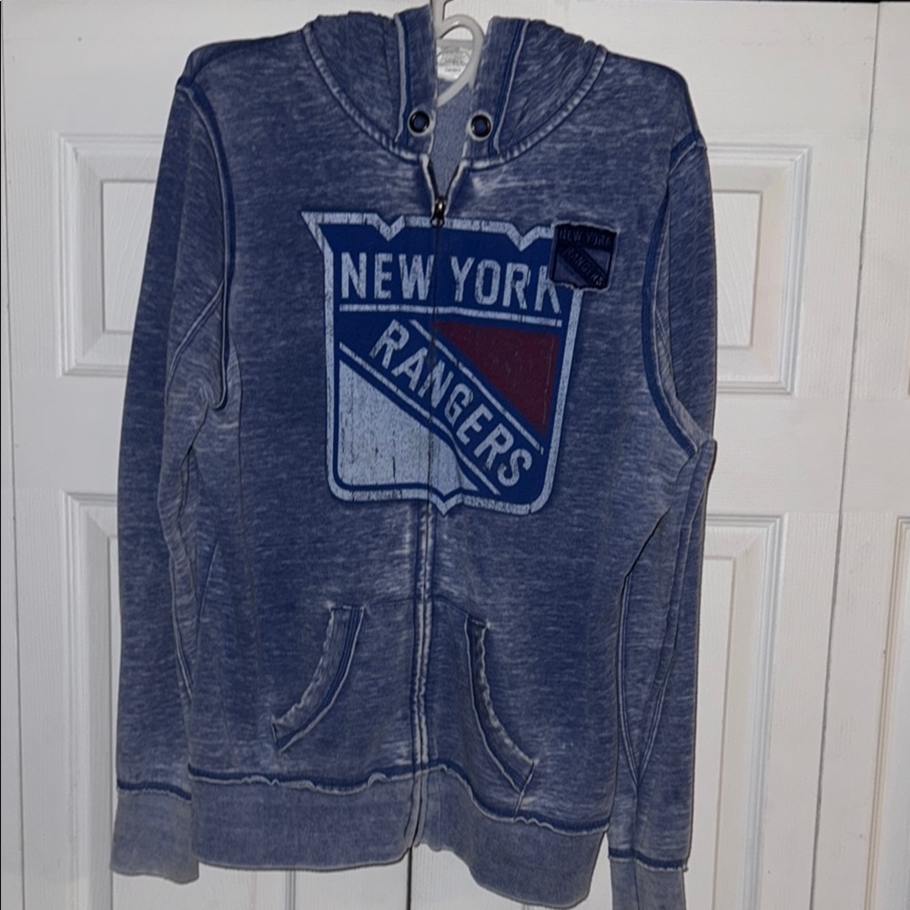New York Rangers Blue distressed full zip Hoodie